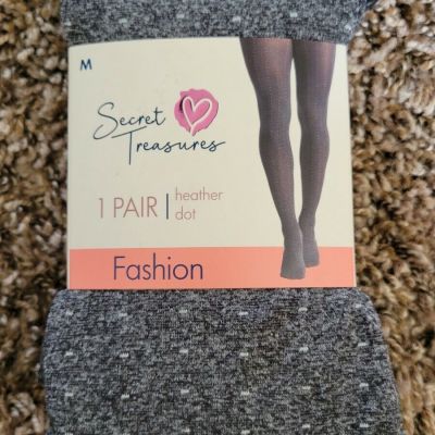 New Secret Treasures Dark Grey W/ White Pattern Tights Stockings Pantyhose Sz Md